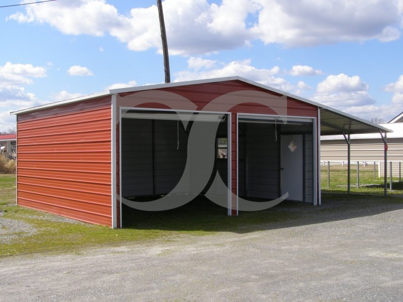 Garage | Boxed Eave Roof | 20W x 26L x 9H |  Metal Garage with Lean-to Garage | Boxed Eave Roof | 20W x 26L x 9H |  Metal Garage with Lean-to