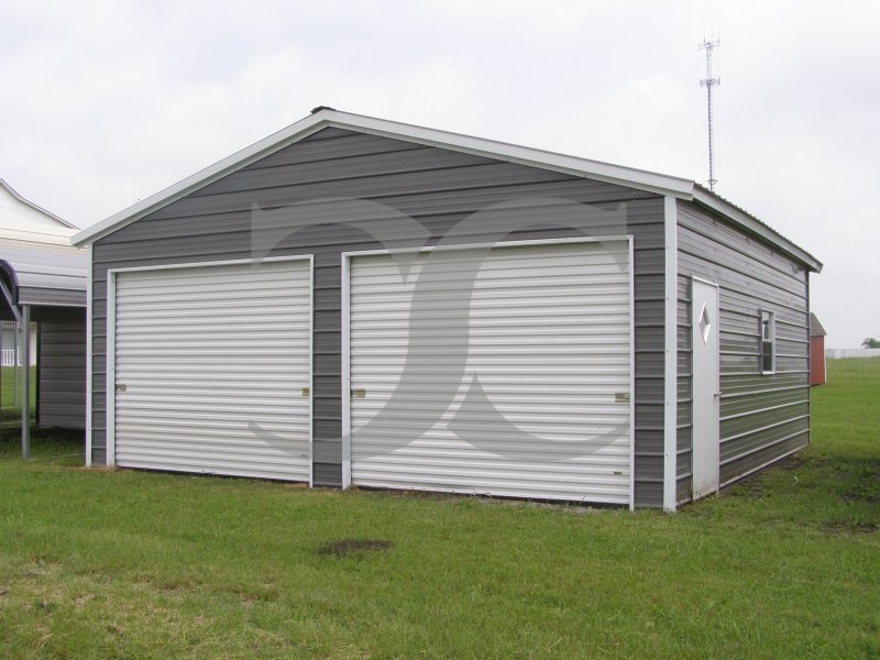 Enclosed Metal Garage | Vertical Roof | 22W x 26L x 9H | 2-Cars Enclosed Metal Garage | Vertical Roof | 22W x 26L x 9H | 2-Cars