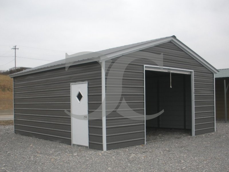 Enclosed Metal Garage | Vertical Roof | 20W x 21L x 9H |  1-Car Enclosed Metal Garage | Vertical Roof | 20W x 21L x 9H |  1-Car